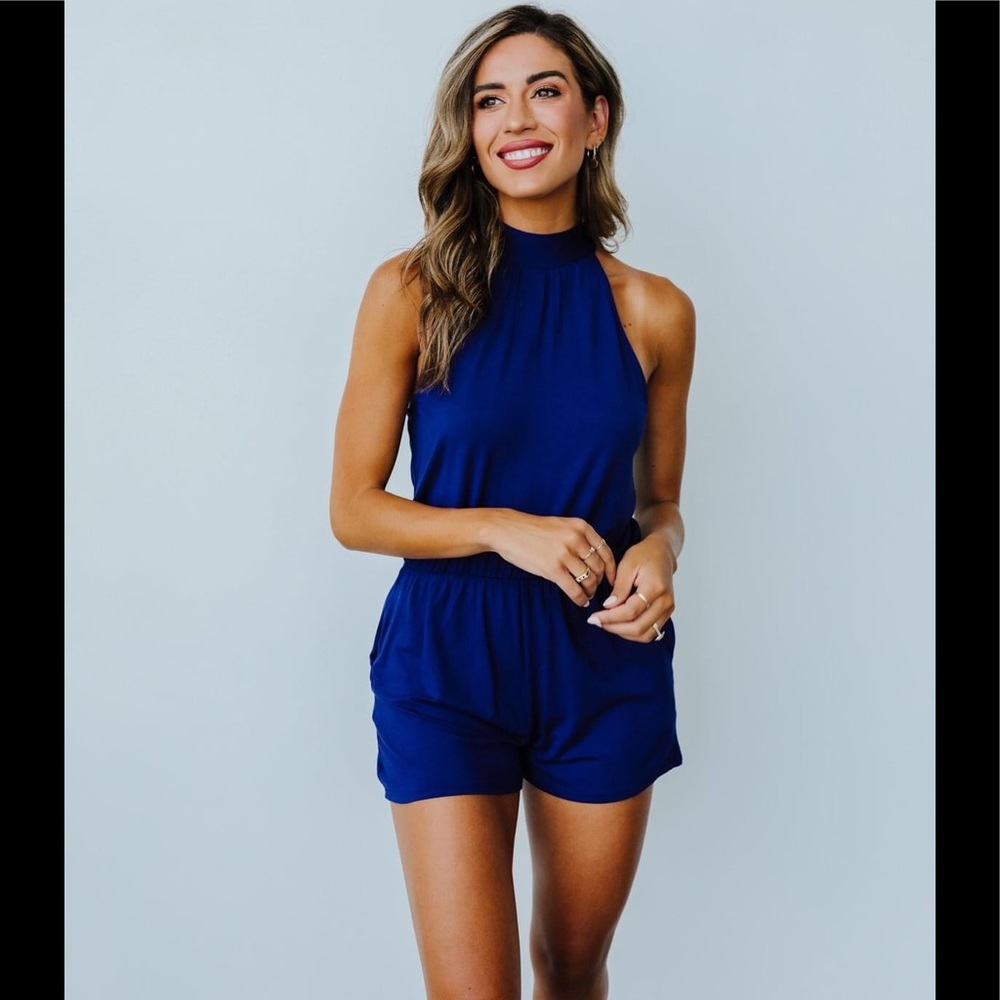 [Hayley] navy halter romper in size S (2-4)